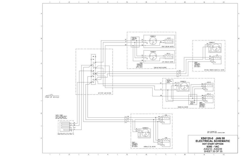 May include: A detailed electrical schematic diagram with interconnected components, including thermostats, heaters, and wiring. The diagram is labeled "XS6135-0 JAN 08 ELECTRICAL SCHEMATIC HOT START OPTION 830E-1AC A30210-A30239 SHEET 35 OF 35".