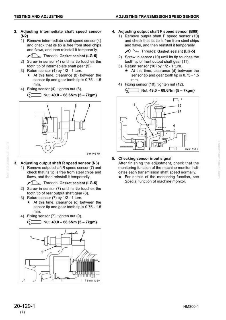 Pu&ograve; includere: Diagramma della procedura di regolazione del sensore di velocit&agrave; della trasmissione. L'immagine include illustrazioni dettagliate dei componenti e istruzioni per la regolazione dei sensori di velocit&agrave; intermedi, dell'albero di uscita F e dell'albero di uscita R. Include le specifiche di coppia.