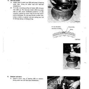 Pu&ograve; includere: Un diagramma tecnico da un manuale che descrive lo smontaggio e il montaggio di un convertitore di coppia. L'immagine include illustrazioni ravvicinate dei componenti, frecce che indicano la direzione e parti numerate per riferimento. Il testo include "Frizione unidirezionale" e "Ritenitore e statore".