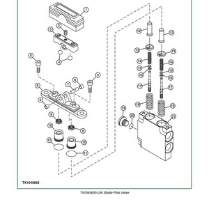 Puede incluir: Diagrama de una v&aacute;lvula piloto de cuchilla, para desmontaje y montaje. La imagen incluye varios componentes mec&aacute;nicos, como tornillos, muelles y piezas de v&aacute;lvula, con etiquetas numeradas. El texto en la parte inferior dice "TX1045655".