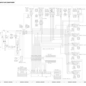 K&ouml;nnte beinhalten: Ein detailliertes Schwarz-Wei&szlig;-Schaltbild einer Klimaanlage. Das Diagramm enth&auml;lt verschiedene Komponenten, Verkabelungen und Beschriftungen und bietet eine technische Illustration der internen Funktionsweise des Systems. Der Text "ELECTRIC CIRCUIT DIAGRAM OF AIR CONDITIONER" steht oben.