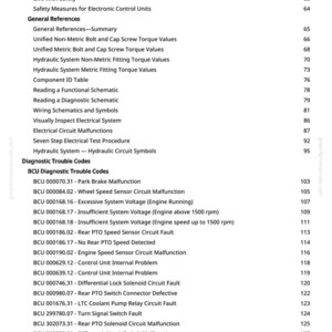 May include: A page from a manual with a white background, listing safety guidelines and diagnostic trouble codes. The text includes headings such as "Avoid Harmful Asbestos Dust" and "BCU Diagnostic Trouble Codes", with various fault descriptions.