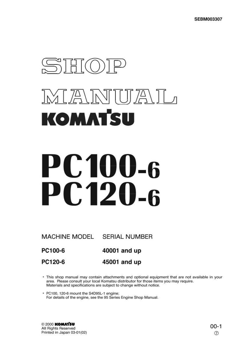 May include: Shop manual for Komatsu PC100-6 and PC120-6 machines. The cover features the text "SHOP MANUAL" above the Komatsu logo and model numbers. Includes machine model and serial number information.