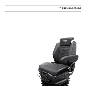 May include: A black and gray ISRI Ti Premium Fendt seat, with armrests and a headrest, is featured in this image. The seat is designed for comfort and support, with a textured fabric and adjustable features. The repair manual ISRI 8630 is also visible.