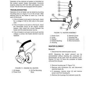 Pode incluir: Diagrama de um conjunto de aquecedor de &oacute;leo do motor com pe&ccedil;as rotuladas. A imagem inclui uma vista detalhada do aquecedor, do cabo de alimenta&ccedil;&atilde;o e dos componentes relacionados, com r&oacute;tulos numerados para cada pe&ccedil;a. O texto fornece instru&ccedil;&otilde;es de solu&ccedil;&atilde;o de problemas e remo&ccedil;&atilde;o.