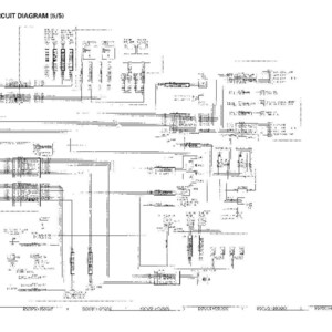 K&ouml;nnte beinhalten: Ein detailliertes elektrisches Schaltbild, gekennzeichnet mit (5/5), mit zahlreichen Linien, Symbolen und Textanmerkungen. Das Diagramm ist in Schwarzwei&szlig; gehalten und hat ein komplexes Layout. Der Titel "ELECTRIC CIRCUIT DIAGRAM" steht oben.