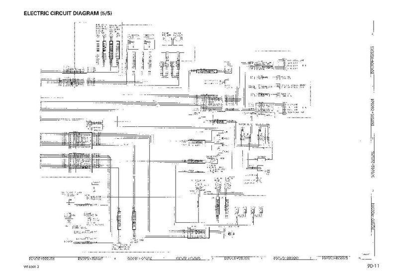 K&ouml;nnte beinhalten: Ein detailliertes elektrisches Schaltbild, gekennzeichnet mit (5/5), mit zahlreichen Linien, Symbolen und Textanmerkungen. Das Diagramm ist in Schwarzwei&szlig; gehalten und hat ein komplexes Layout. Der Titel "ELECTRIC CIRCUIT DIAGRAM" steht oben.