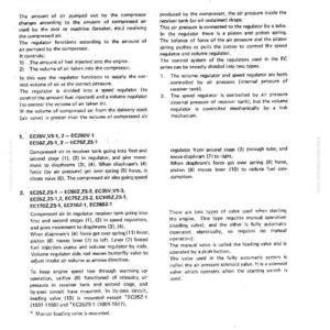 Puede incluir: Un diagrama t&eacute;cnico detallado con texto, titulado "OPERATION OF REGULATOR" y "STRUCTURE AND FUNCTION". Explica la funci&oacute;n de un regulador, incluyendo la presi&oacute;n del aire, la inyecci&oacute;n de combustible y el funcionamiento de la v&aacute;lvula. Incluye n&uacute;meros de modelo.