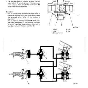 K&ouml;nnte beinhalten: Technische Zeichnung eines Zweiwegeventils, das seine Komponenten und Funktion in einem Bremssystem veranschaulicht. Beschriftungen umfassen K&ouml;rper, Sitz, Stecker, Kappe und Bremskammer. Der Text "TWO-WAY VALVE" ist ebenfalls vorhanden.