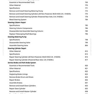 May include: A page from a manual detailing steering and brake repair procedures. The text includes topics like removing and installing steering components, repairing cylinders, and servicing brake systems. The page number is 9.