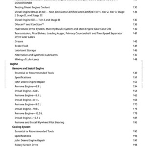 May include: A page from a manual with a table of contents. The topics include diesel engine coolant, engine repair, and cooling system components. The page numbers are listed on the right side.