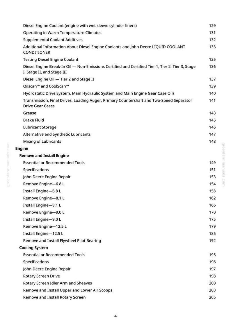 May include: A page from a manual with a table of contents. The topics include diesel engine coolant, engine repair, and cooling system components. The page numbers are listed on the right side.