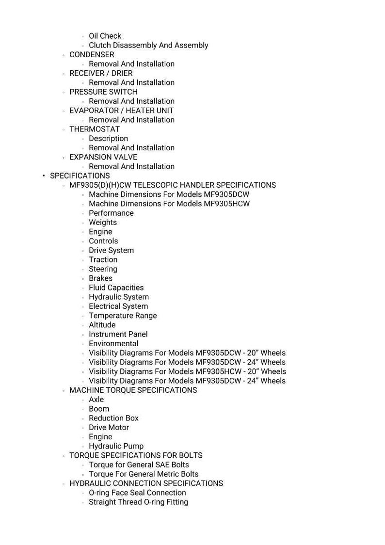 Massey Ferguson 9305 Dcw 9305 hcw Teleskoplader Bedienungsanleitung PDF | Werkstattreparatur | Sofort Download Bild 10