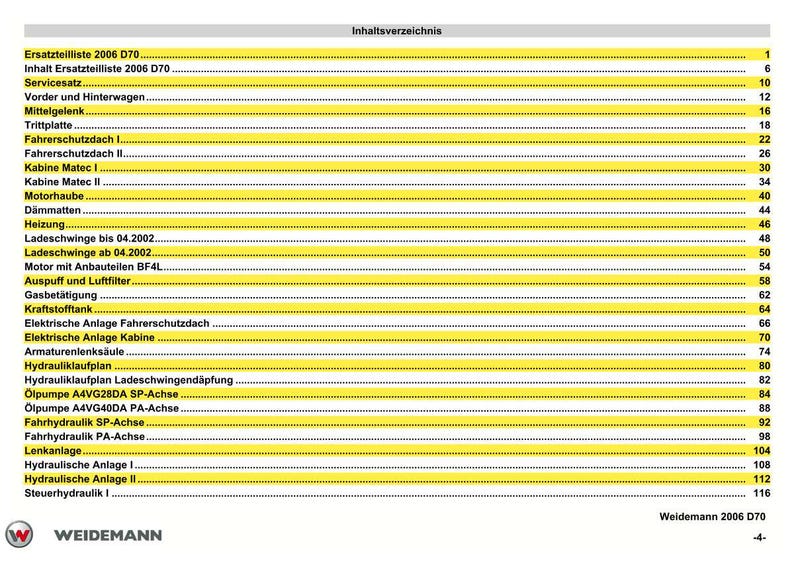 Weidemann 2006 D70 Wheel loader Parts Manual PDF | Illustrated Catalog | Instant Download image 4