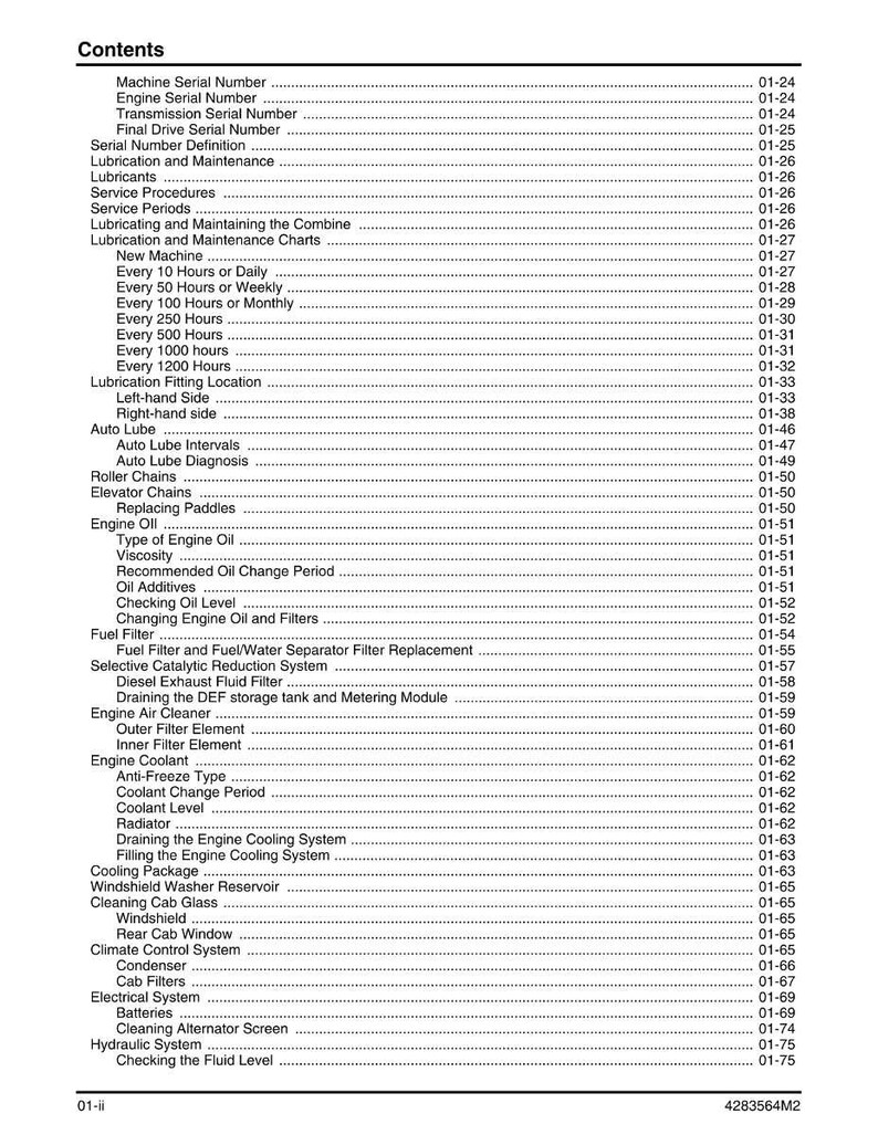May include: A detailed table of contents from a manual, listing various maintenance and service procedures. The text includes sections on lubrication, engine components, and cooling systems, with corresponding page numbers.