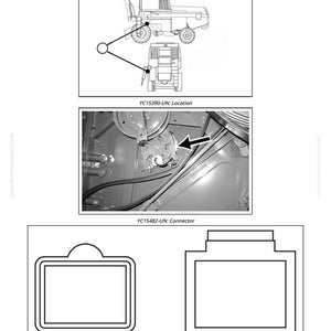 K&ouml;nnte beinhalten: Diagramm eines Zylinder-Drehzahlsensor-Anschlusses mit Abbildungen, die die Position und die Endansicht zeigen. Der Text "XB012 Cylinder Speed Sensor Connector" steht oben. Enth&auml;lt den Text "YC15390-UN: Location", "YC15482-UN: Connector" und "N55590-UN: End View".