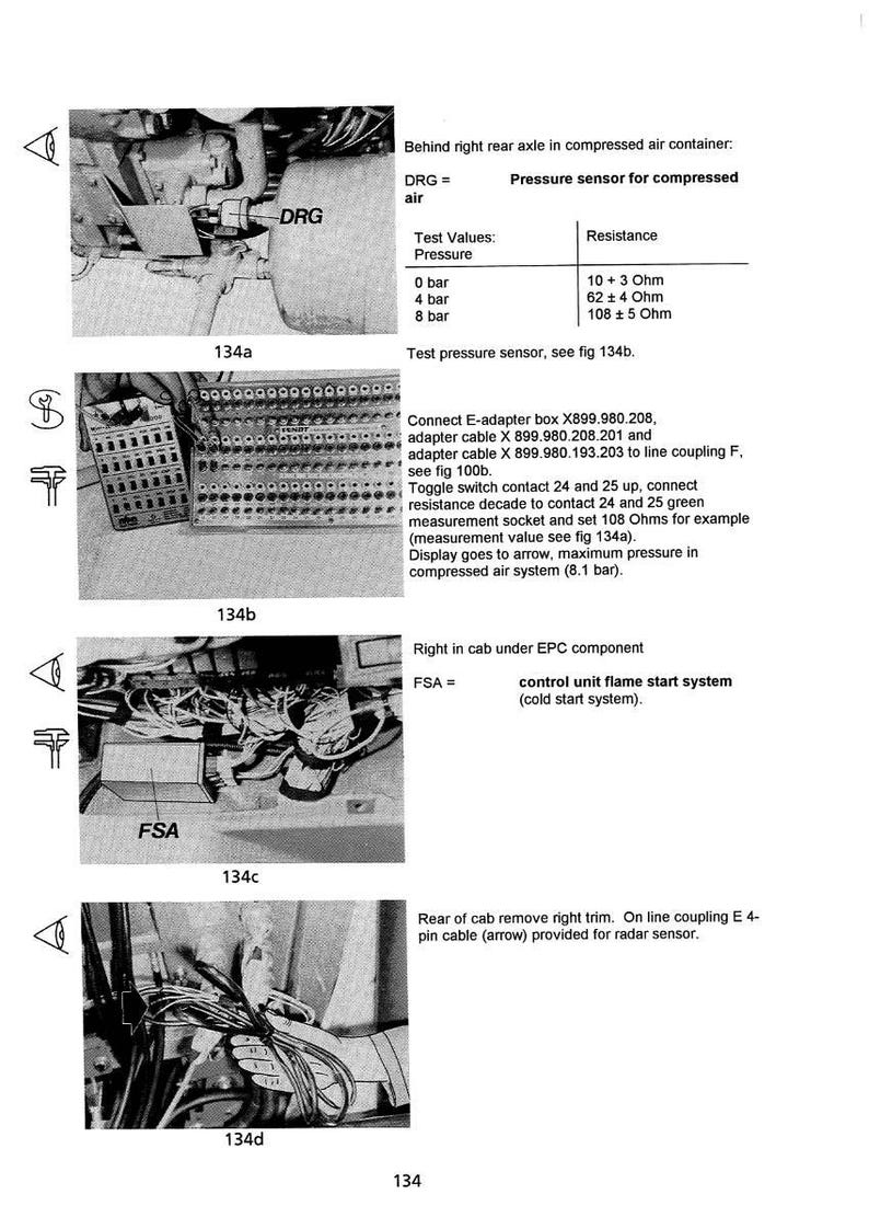 May include: Technical diagram with multiple sections detailing automotive components. Includes text and diagrams related to pressure sensors, electrical connections, and control systems. The image is in black and white.