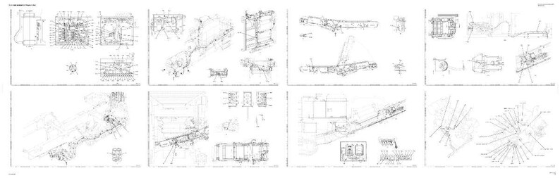 May include: A collection of eight detailed technical drawings, likely blueprints, arranged in two rows of four. The drawings are in black and white, featuring intricate line work and diagrams of mechanical components. The overall theme suggests engineering or architectural plans.
