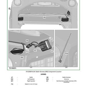 May include: Diagram of a radio harness component location, including the radio, speakers, fuse, and antenna. The image shows the W8 radio harness, with labels for each component. The text "Radio Harness (W8) Component Location" is at the top.