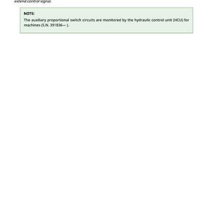 May include: A white document with the title "523694.12 - Aux Hydraulic In 2 Fault". The text describes an issue with an auxiliary proportional switch and includes a note about monitoring circuits by the hydraulic control unit.