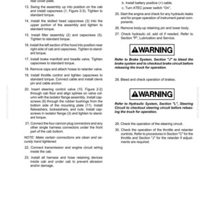 May include: A page from a truck cab manual with numbered instructions and warnings. The text includes steps for electrical connections, installing components, and safety procedures. The document features diagrams and technical details.