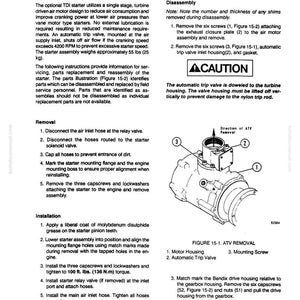May include: A page from a manual titled "TDI Air Starter" with instructions for disassembly, removal, and installation. Includes diagrams of parts and components, with measurements in pounds and inches.