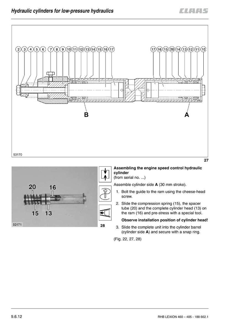 Peut inclure: Sch&eacute;ma des v&eacute;rins hydrauliques pour hydraulique basse pression, avec des pi&egrave;ces &eacute;tiquet&eacute;es. Comprend une vue &eacute;clat&eacute;e des composants, tels qu'un ressort de compression, un tube d'espacement et une culasse. Le texte comprend des instructions de montage.