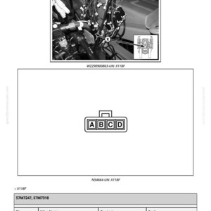 Peut inclure: Sch&eacute;ma du capteur X118F Boom In, avec un gros plan des composants internes du capteur. Le sch&eacute;ma comprend un connecteur &eacute;tiquet&eacute; A, B, C et D, et un tableau avec des informations sur les broches et les fils.