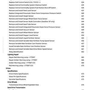 May include: A page from a manual with a list of specifications and repair instructions. The text includes terms like "Replace Marker Switch," "Seed Level Sensor," and "Warning Lamp." The page number is 9.