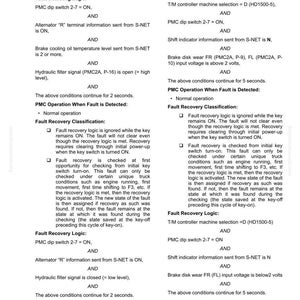 May include: A technical document with diagnostic information for a vehicle's hydraulic filter and brake disk. The text includes fault detecting logic, recovery classification, and operational details. The document is black and white.