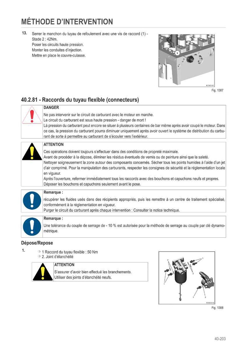 Puede incluir: Diagrama t&eacute;cnico con instrucciones para el mantenimiento del sistema de combustible. Incluye advertencias sobre circuitos de combustible de alta presi&oacute;n y precauciones de seguridad. Presenta diagramas de conectores y mangueras flexibles, con especificaciones de par en Newton metros.