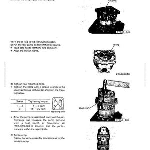 May include: Assembly diagram from the SA Series, showing the installation of a coupling, O-ring, and pump components. Includes tightening torque specifications in kgm and a tightening order diagram.