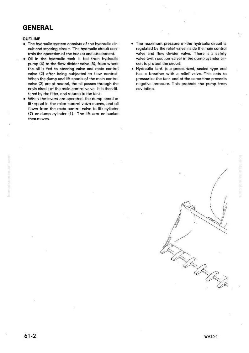 K&ouml;nnte beinhalten: Eine technische Zeichnung aus einem Handbuch mit Text, der die Komponenten und die Funktionsweise eines Hydrauliksystems beschreibt. Das Bild enth&auml;lt eine detaillierte Illustration eines Schaufelaufsatzes mit Beschriftungen und Anmerkungen.