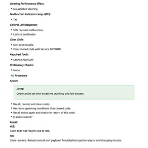 May include: A document with the title "SCU 524034.31 - Boot Counter Exceeded". The document details application code execution, steering performance, and control unit responses. It includes notes, procedures, and results.