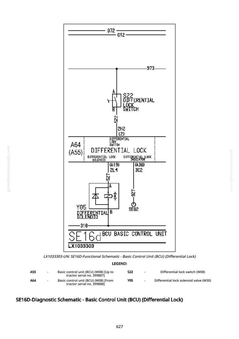 May include: Diagram of a SE16d BCU Basic Control Unit (Differential Lock) schematic. The diagram includes labels for components like the differential lock switch, solenoid valve, and control unit, with reference numbers.