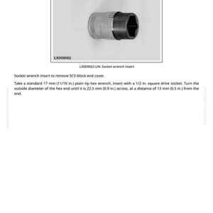 Pu&ograve; includere: Un inserto per chiave a bussola con estremit&agrave; esagonale. L'immagine include il testo "Socket Wrench Insert" e "LX009562-UN: Socket wrench insert". Il testo descrive anche come utilizzare l'inserto, con misure in mm.