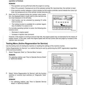 Pu&ograve; includere: Una pagina di un manuale del monitor della macchina con il titolo "Impostare e utilizzare il monitor della macchina". La pagina include testo, diagrammi e schermate dell'interfaccia del monitor, che descrivono le procedure di test e regolazione.