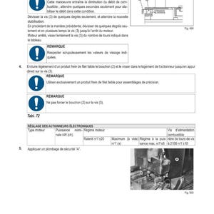 May include: A technical diagram with instructions for engine maintenance. The image includes text in French, diagrams, and a table detailing engine specifications. It also features a close-up of engine components and safety warnings.