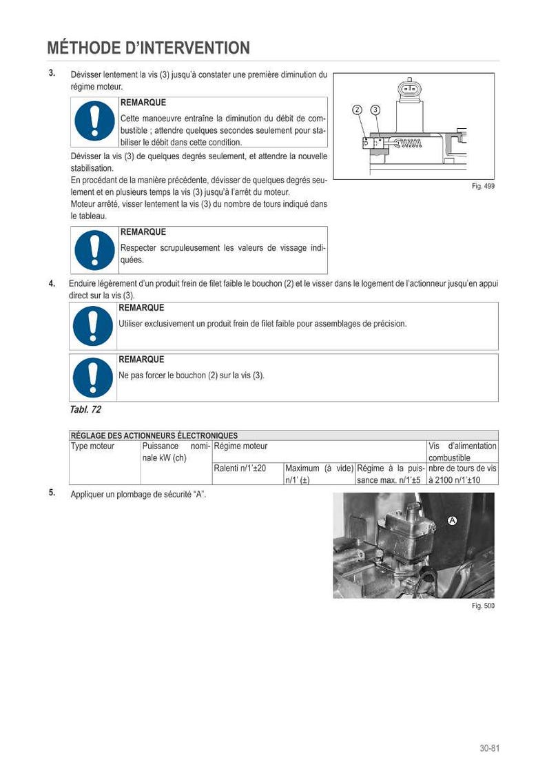 May include: A technical diagram with instructions for engine maintenance. The image includes text in French, diagrams, and a table detailing engine specifications. It also features a close-up of engine components and safety warnings.