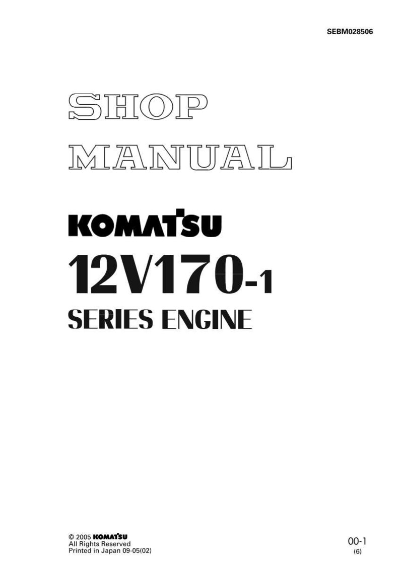 May include: A white page with the text "SHOP MANUAL" in a bold, outlined font. Below, the text "KOMATSU 12V170-1 SERIES ENGINE" is displayed in a solid, bold font. The Komatsu logo is also visible.