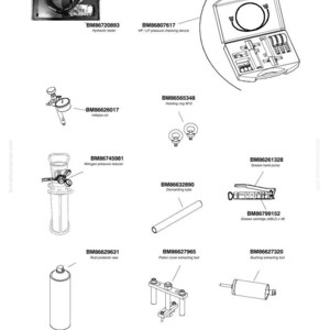 May include: An illustration of various tools and equipment, including a hydraulic tester, pressure checking device, inflation kit, and grease cartridge. The image also features a nitrogen pressure reducer and a rust protector wax container. The text "KOMATSU" and "2021 - rev 02" are visible.