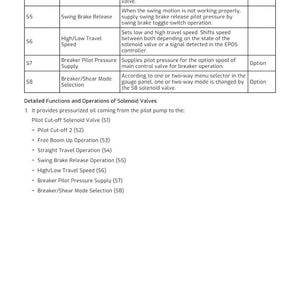 May include: A detailed technical diagram with a table outlining the functions and operations of solenoid valves. The table includes reference numbers, functions, operations, and remarks. The image also lists detailed functions and operations.