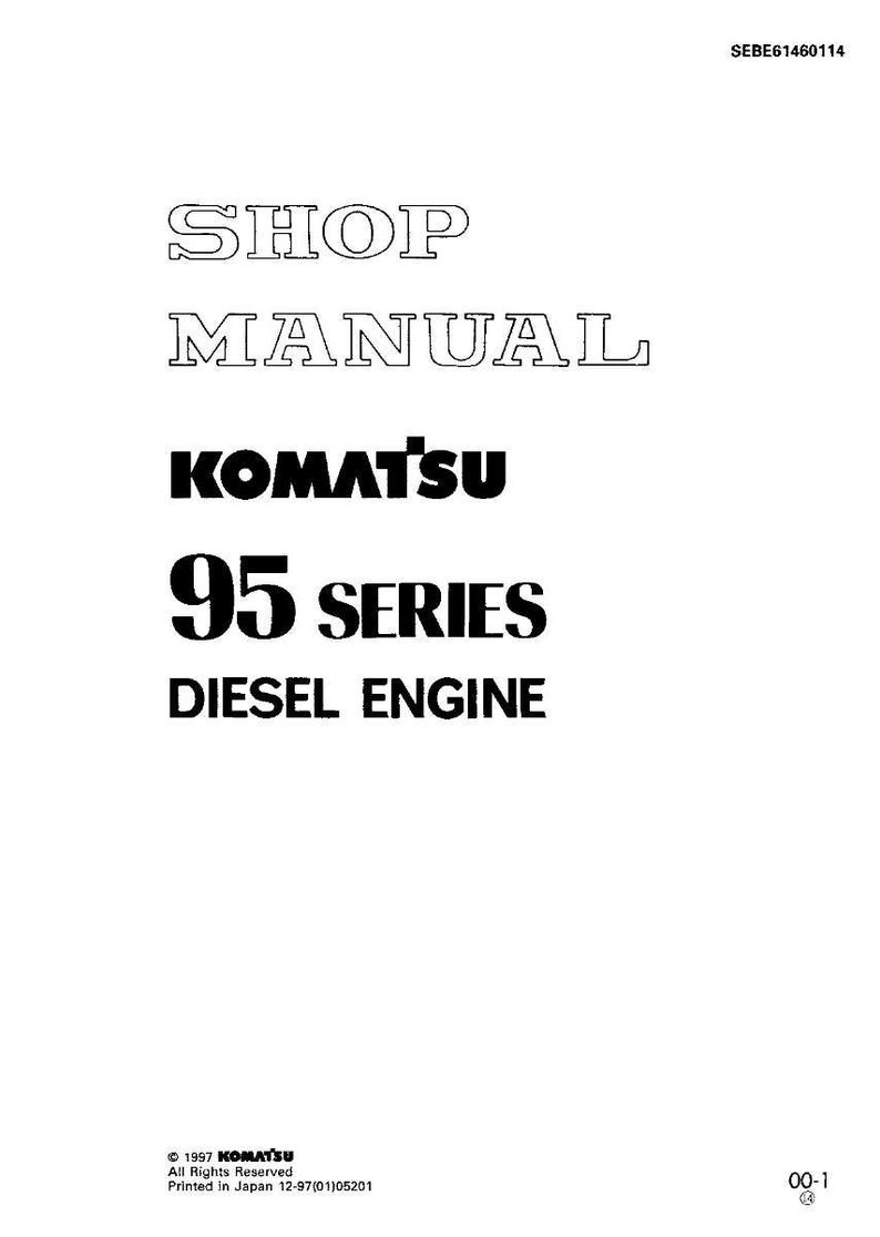 Puede incluir: Una portada de manual blanca con el texto "SHOP MANUAL" en fuente delineada, la marca "KOMATSU" y "95 SERIES DIESEL ENGINE" en negrita. La informaci&oacute;n de copyright est&aacute; en la parte inferior.