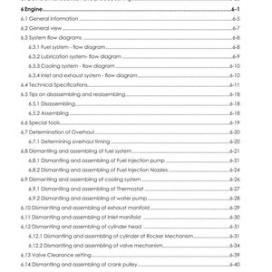 May include: A detailed table of contents from a manual for a Discovery II vehicle, with sections on engine components, fuel systems, and cooling systems. The document includes page numbers and technical specifications.