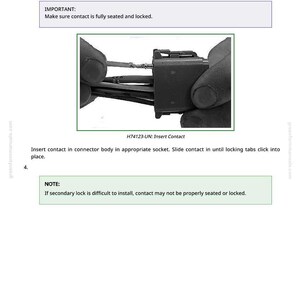 May include: Close-up of a black electrical connector with wires being inserted. The image is part of a manual, with text instructions and the label "H74123-UN: Insert Contact".