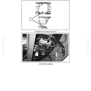 Pu&ograve; includere: Diagramma e fotografia di un connettore del cablaggio principale della cabina al cablaggio della luce della fascia della cabina. Il diagramma mostra la posizione del connettore e la fotografia mostra il connettore stesso. Il testo include "XX0046" e "H104197-UN: XX0046".
