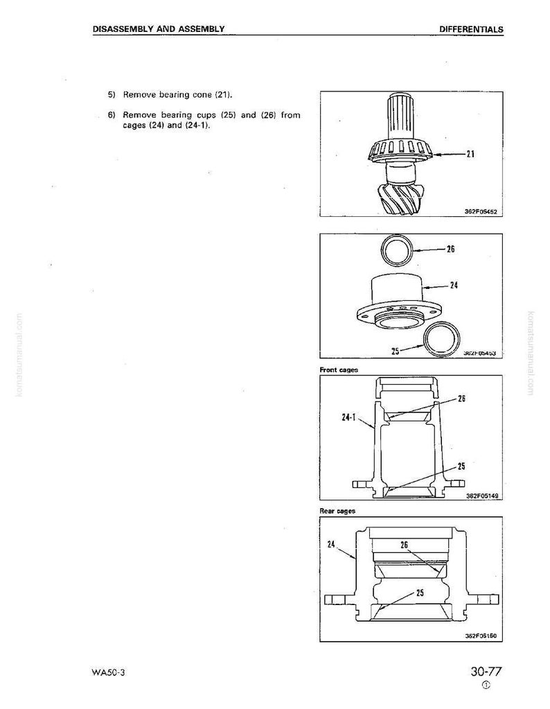 K&ouml;nnte beinhalten: Technische Zeichnung von Differentialkomponenten, einschlie&szlig;lich Lagerkegel (21), Lagerschalen (25, 26) und K&auml;figen (24, 24-1). Die Abbildung ist eine technische Illustration mit Beschriftungen und Teilenummern, die Demontage und Montage zeigt.