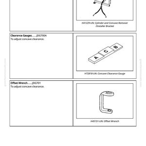 Puede incluir: Una p&aacute;gina de un manual que muestra tres herramientas: un soporte de extracci&oacute;n/instalaci&oacute;n de cilindro y c&oacute;ncavo, un medidor de holgura c&oacute;ncava y una llave offset. Las herramientas son dibujos lineales en blanco y negro.