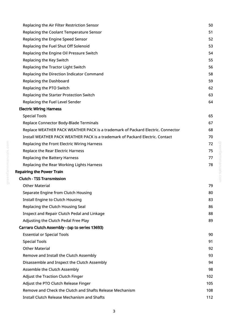 May include: A manual page detailing automotive repair tasks. The text includes procedures such as "Replacing the Fuel Shut Off Solenoid" and "Replacing the Battery Harness". Page number 3 is visible.