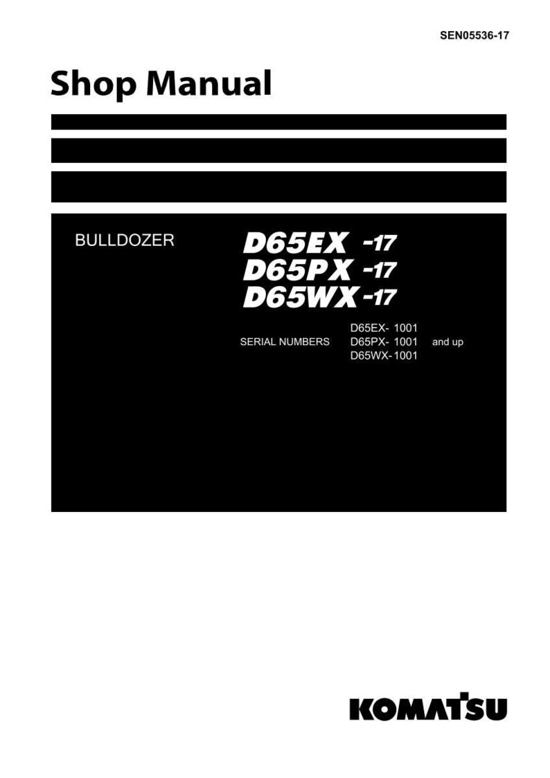 Puede incluir: Una portada de Manual de taller en blanco y negro con el logotipo de Komatsu. El manual enumera los modelos de excavadora "D65EX -17", "D65PX -17" y "D65WX -17". Tambi&eacute;n es visible el texto "BULLDOZER".